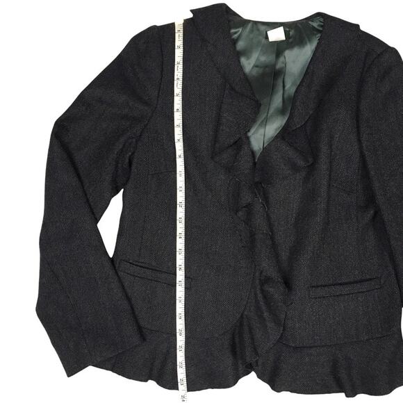 J. Crew Blazer Jacket Dark Grey Ruffle Front 100% Wool Long Sleeve Women's 8 - Picture 6 of 11
